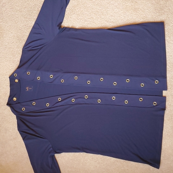 Belle navy blue with gold grommets open cardigan size 1X - Picture 10 of 14